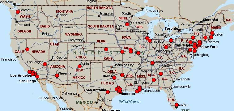 Map showing locations of PBL clients throughout the United States.